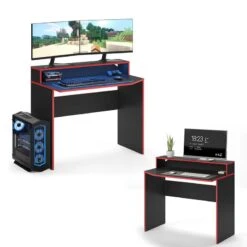 Bureau Ordinateur Kron Noir/rouge Long -Wenko Soldes Boutique 07ac85674de448faa87ab5526e5aad5f