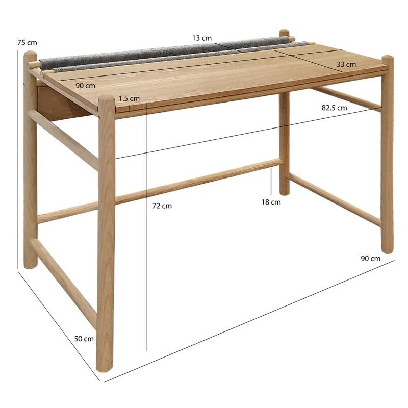 Bureau Bois Frêne, Feutrine Gris L90 Cm 5 Bureau Bois Frêne, Feutrine Gris L90 Cm – Image 5