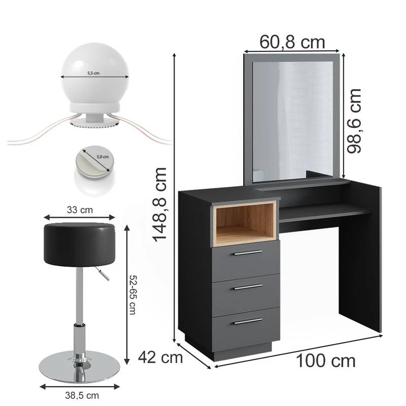 Coiffeuse Beatrice Avec Tabouret Et LED 7 Coiffeuse Beatrice Avec Tabouret Et LED – Image 7