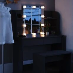 Coiffeuse Charlotte Noir, Banc & LED -Wenko Soldes Boutique 3fb7325116514136a8884f75face5915
