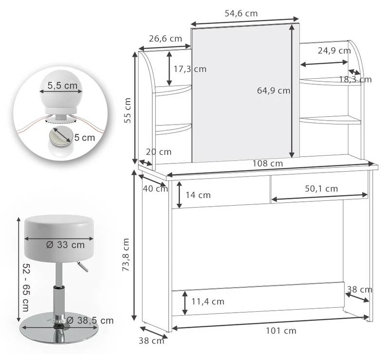 Coiffeuse Charlotte Avec Tabouret Et LED 7 Coiffeuse Charlotte Avec Tabouret Et LED – Image 7