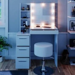 Coiffeuse Meryl Blanc & Tabouret Et LED -Wenko Soldes Boutique 73cbfdc7bcca4b2a838f5e1de526b31b