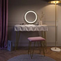 Coiffeuse Ruby Blanc & LED Et Tabouret -Wenko Soldes Boutique 77e4604210af44e9a542afe039ecb9dc
