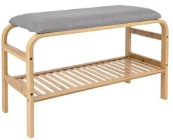 Leitmotiv Banc En Bois Et Tissu Gris