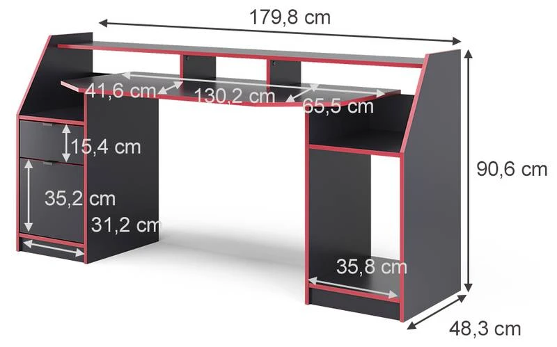 Bureau D'ordinateur Joel Noir/rouge 7 Bureau D'ordinateur Joel Noir/rouge – Image 7