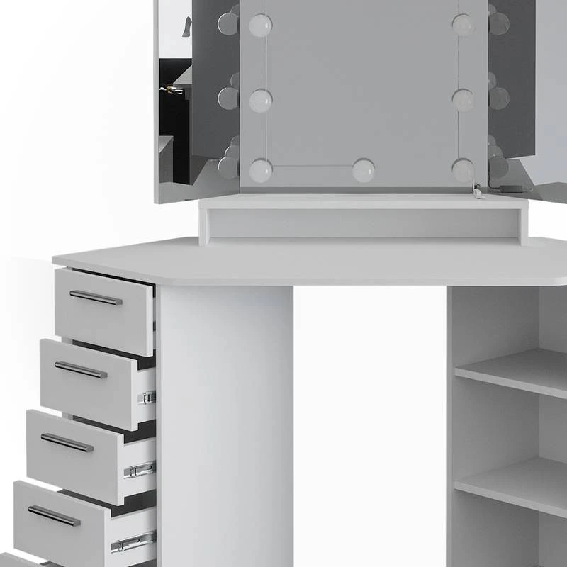 Coiffeuse D'angle Sofia Blanc & Tabouret 7 Coiffeuse D'angle Sofia Blanc & Tabouret – Image 7