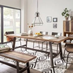 Table TAMATI -Wenko Soldes Boutique esstisch tamati i altholz pinie metall pinie dunkel schwarz 220 x 100 cm 4920764