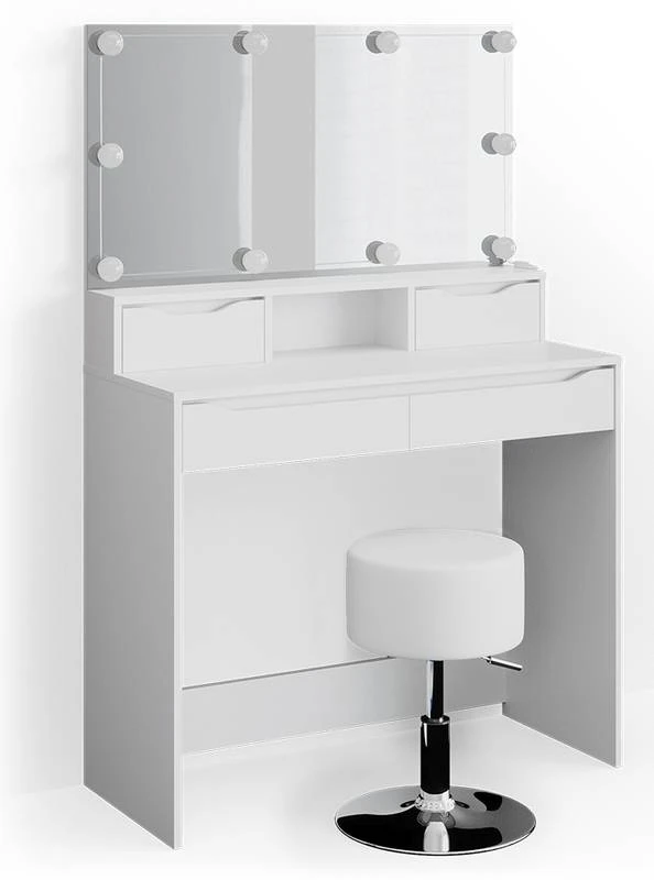 Coiffeuse Ruben Blanc & Tabouret Et LED 1 Coiffeuse Ruben Blanc & Tabouret Et LED