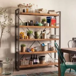 Étagère MANCHESTER 4 Rangements 150 Cm -Wenko Soldes Boutique regal manchester ii akazie massiv metall 4873136