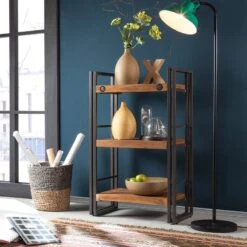 Étagère MANCHESTER 2 Rangements -Wenko Soldes Boutique regal manchester iii akazie massiv metall 2953537