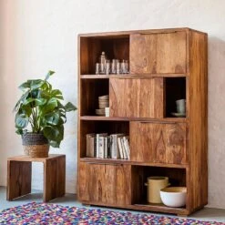 Étagère à Portes Coulissantes TRANGLE -Wenko Soldes Boutique schiebetuerenregal trangle sheesham massiv 676042